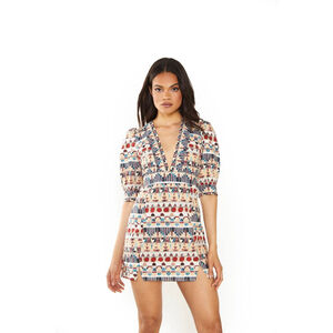 Glamorous Women’s Brown Multi Tribal V- Neck Side Split Mini Dress Sz 8 Boho